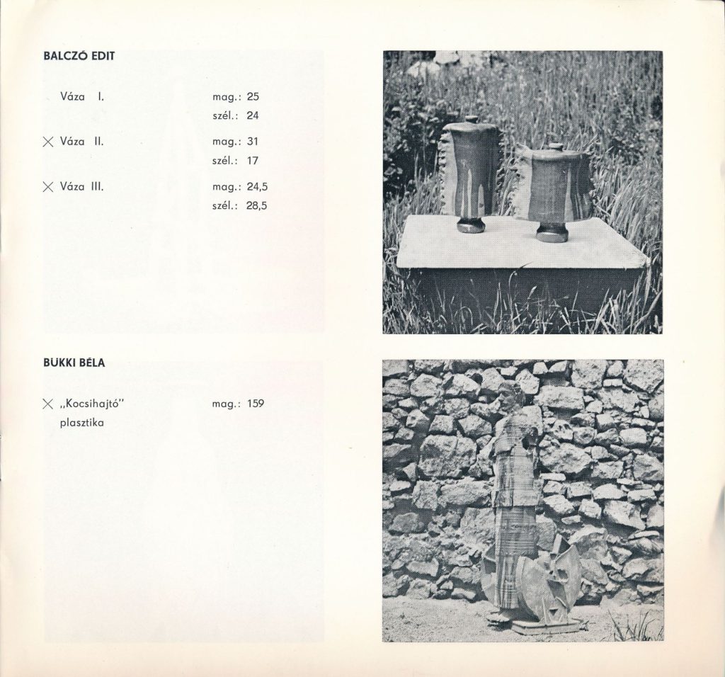 Katalógusoldal a „Kocsihajtó" plasztikával, Siklós, 1972. Design DigiTár – Iparművészeti archívum