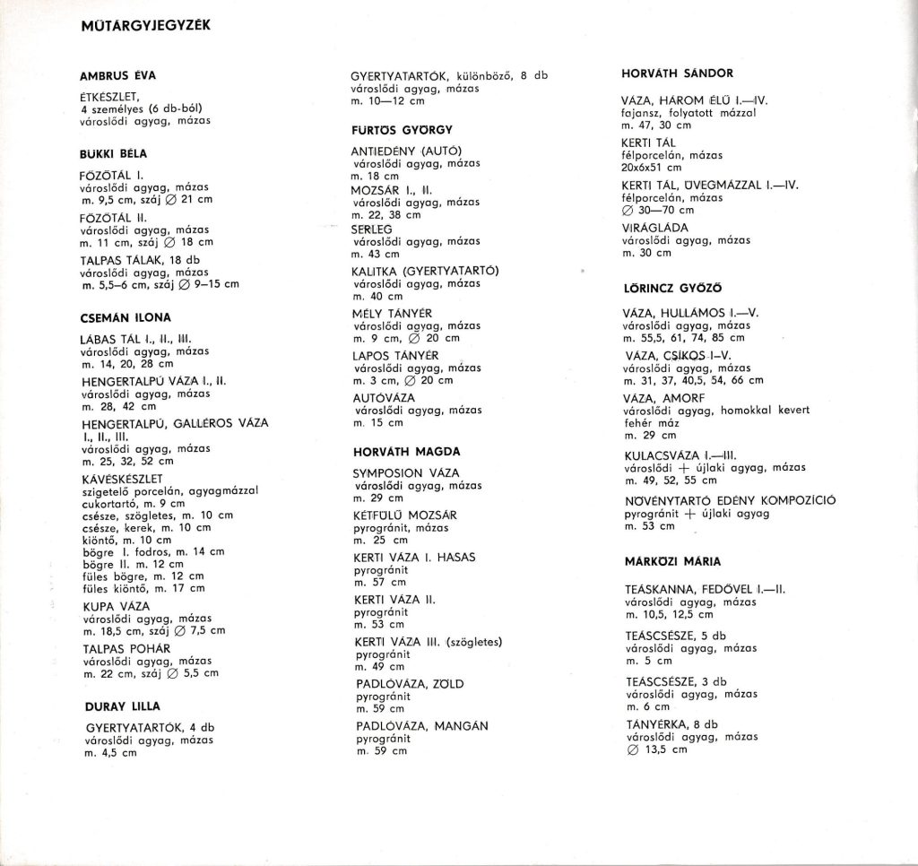 III. Kerámia Symposion, Siklós, 1971, katalógus, 13. lap: műtárgyjegyzék — Bükki Béla tálai